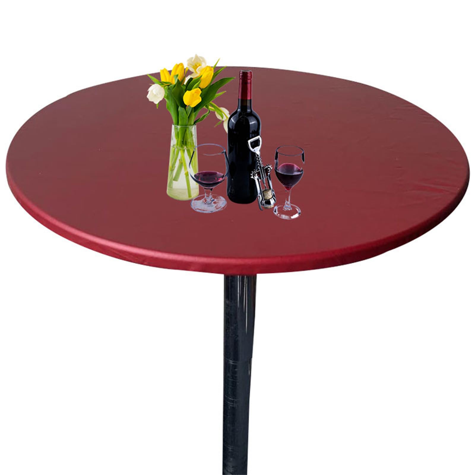 Highdi Round Table Cover with Elastic, Circle Table Cloth Fitted Stretch Fitted Tablecloth Non-Slip Round Table Protector Washable for Home Hotel Dining Outdoor Garden (60cm,Burgundy)