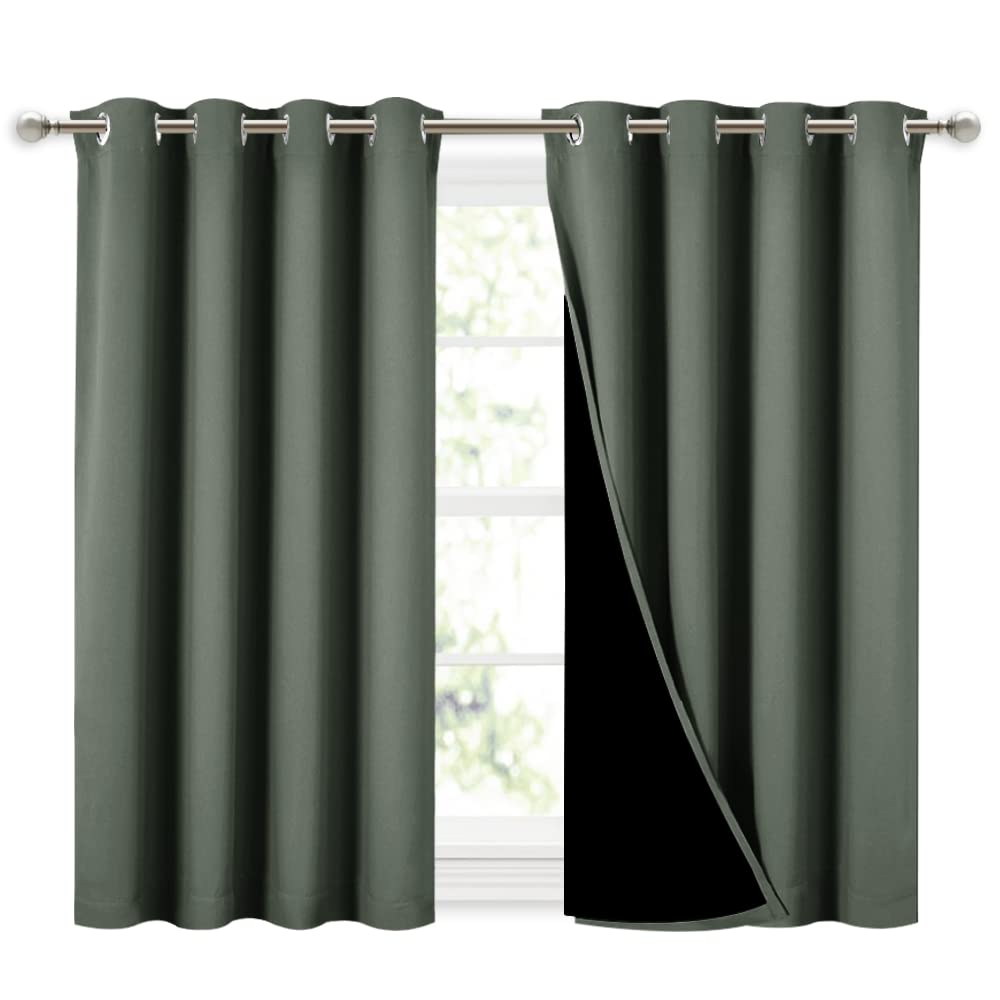 NICETOWN Dark Mallard 100% Blackout Curtains 45 inches Long, 2 Thick Layers Completely Blackout Window Treatment Thermal Insulated Lined Drapes for Small Window (1 Pair, 52 inches Width Each Panel)