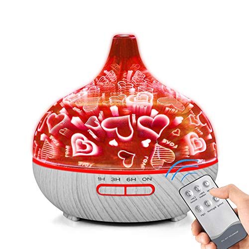 400ml Aroma Diffuser, Luftbefeuchter Ätherische Öle Diffuser Aromatherapie Vernebler 3D-Effekt Glas mit 7 Farbwechsel Duftlampe und Fernbedienung, 4
