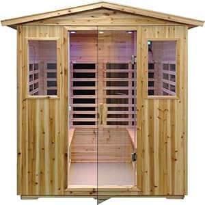 Outdoor Far Infrared Sauna 4 Person | Withstand Temp -5℉-104℉, Outdoor Indoor Wooden Sauna Room for Home-12 Low EMF Boards-Canadian Hemlock-Chromotherapy-Bluetooth Speaker