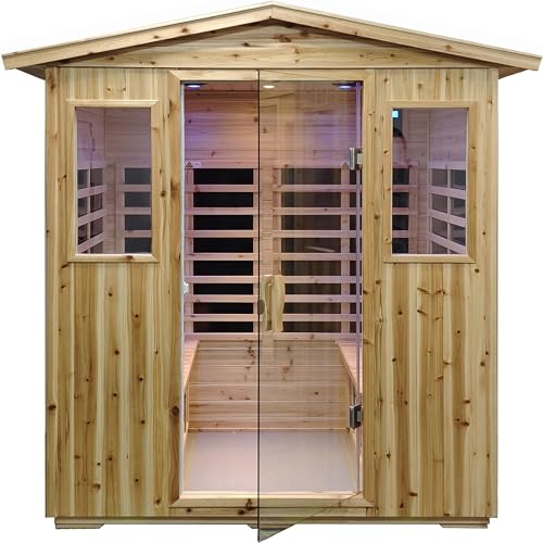 Image of LTCCDSS Outdoor Hemlock Sauna 4 Person, Far Infrared Sauna | Withstand Temp -5℉-104℉, Low EMF Sauna, Outdoor Indoor Wooden Sauna Room for Home-12 Low EMF Boards-Chromotherapy-Bluetooth Speaker
