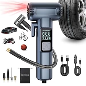 Elektrische Luftpumpe, COCCKO 150PSI Tragbare Akku Mini Kompressor, LCD-Display Elektrische Fahrradpumpe, LED-Licht, wiederaufladbar Reifenfüller 5 Modi, SOS-Notfall, für Auto Motorrad Fahrrad Ball