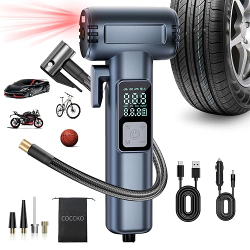 Gonfleur Pneus Voiture Sans Fil,COCCKO 150PSI Compresseur à Air Portatif, Arrêt Automatique,Gonfleur Electrique pour Vélo avec Écran LCD,pompe à pneus électrique pou avec Brise-vitre et coupe-ceinture