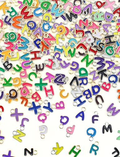 YETOOME 200pcs Mixed A-Z Metal Enamel Letter Charms for Jewelry Making, Random Colorful Capital Alphabet Initial Alloy Charms for DIY Bracelet Necklace Crafting