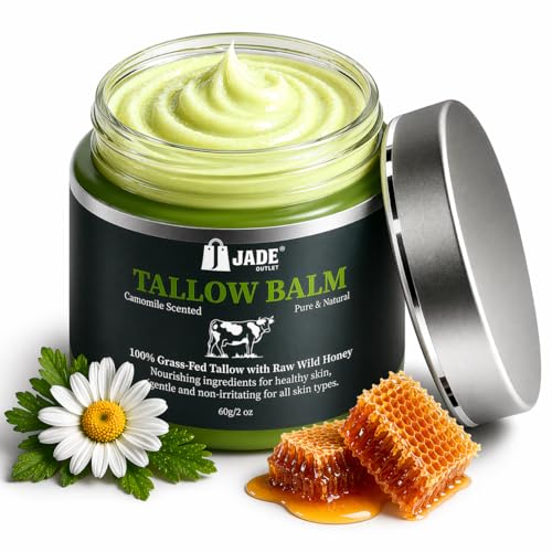 Jade Outlet Inc Unscented Tallow Balm for Face & Body – Deep Hydration Moisturizer for Sensitive & Reactive Skin – Skin Barrier Support – Non-Toxic Skincare with Raw Honey – Fragrance Free