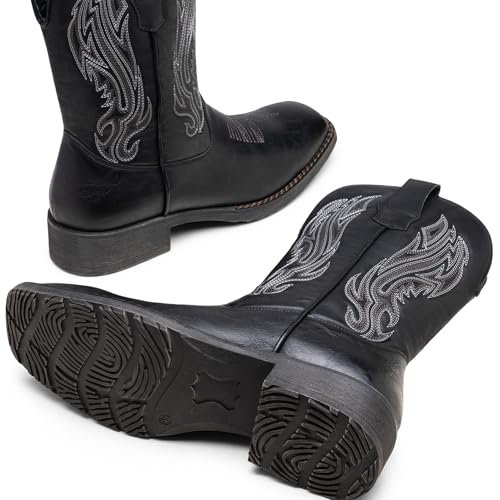 Image of Jousen Cowboy Boots for Men Embroidery Men's Western Boots Retro Square Toe Mens Boot Botas Vaqueras Para Hombre