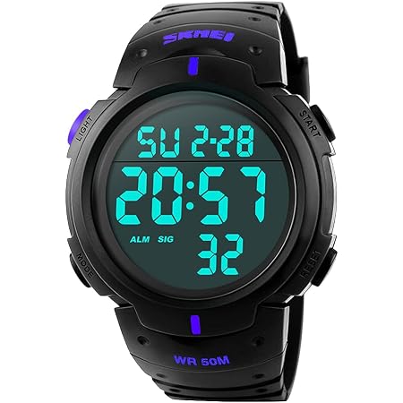 orologio digitale uomo，Welltop orologio uomo digitale con sveglia con  quadrante grande，orologio sportivo uomo impermeabile da esterno con  retroilluminazione a LED per correre e nuotare (Blu) : Amazon.it: Orologi