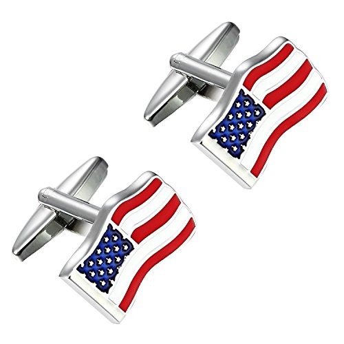 Loyal Patriot Stainless Steel Usa Flag Men's Cufflinks (Red, Blue, White, Silver) #TOP1