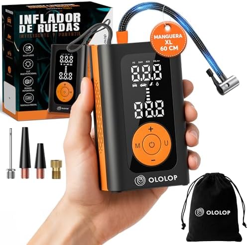 SUPER compresor aire portatil PREMIUM con Linterna| Inflador Rued...