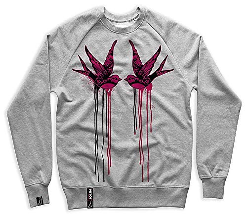 Pistol Boutique Hommes Gris Clair Tatouage Hirondelle Oiseaux Raglan Sweat-Shirt/Pull - Gris Clair, M Cover
