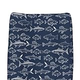 Navy Freshwater Fish Changing Pad Covers for Baby Girls Boys Bass Carp Trout Salmon Lake Fitted Change Table Pad Covers Mats Fishing Lovers Gift Soft Diaper Changing Table Sheets 32''×16''