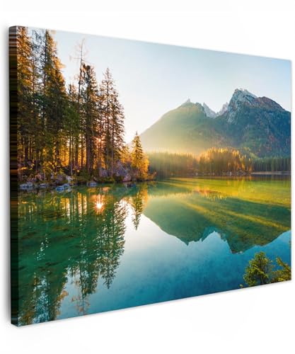 MuchoWow© Impression sur Toile Photo Peinture 80x60 cm Tableau Decoration Murale Chambre Salon Maison Deco Cuisine Lac - Forêt - Montagnes - Nature - Soleil...