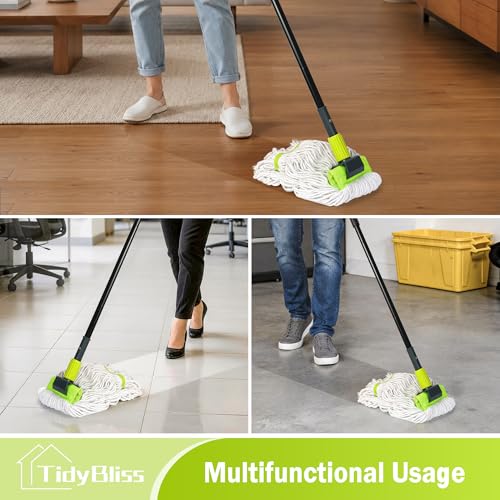Image of TidyBliss Commercial Mop Heavy Duty, 57.5 inches Long Handle Large Professional Industrial Dry Wet Cotton String Mop for Cleaning Concrete Tile Hardwood Floor Shop Office Garage (Green)