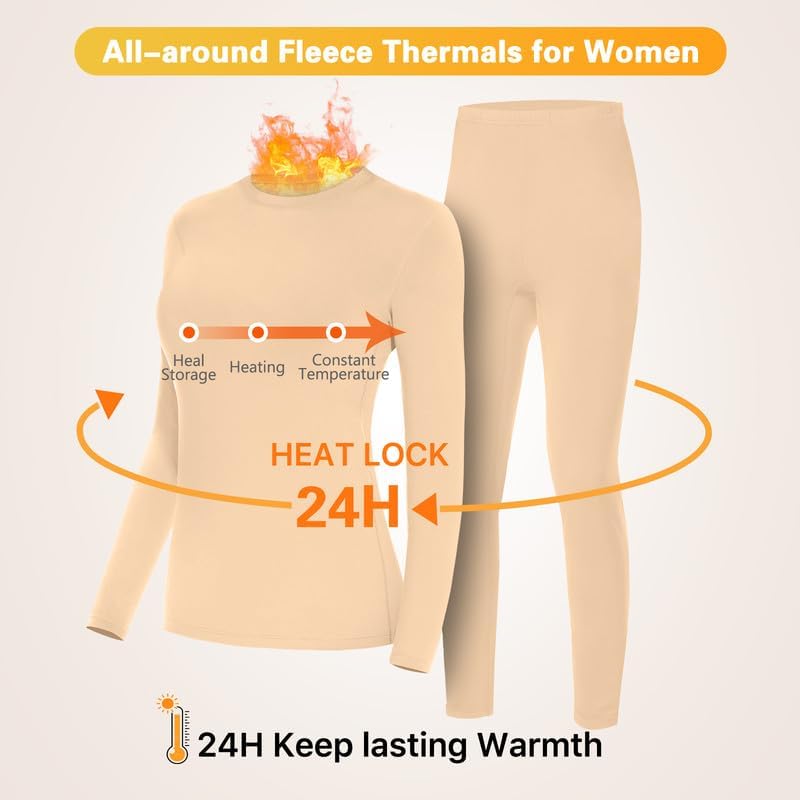 SIMIYA 2 Pack Thermal Underwear for Women Long Johns Winter Warm Fleece Lined Base Layer Set Cold Weather Top and Bottom - Image 6