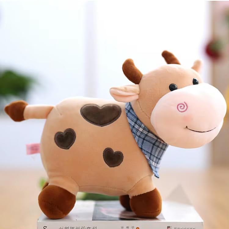 Image of Milky Moo Cow Plush Soft Toy Stuffed Cartoon Pet Kawai Animal Plushie Cattle Toys Doll Birthday Gifts for Friends Kids Girls Decorative Toy Brown 28cm