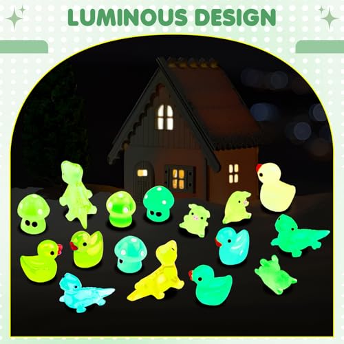 Image of 154 Pcs Mini Resin Animals Glow in The Dark, Tiny Resin Animals Figures to Hide Around The Office Home, Miniatures Fairy Garden Accessories Crafts Aquarium Potted Decoration