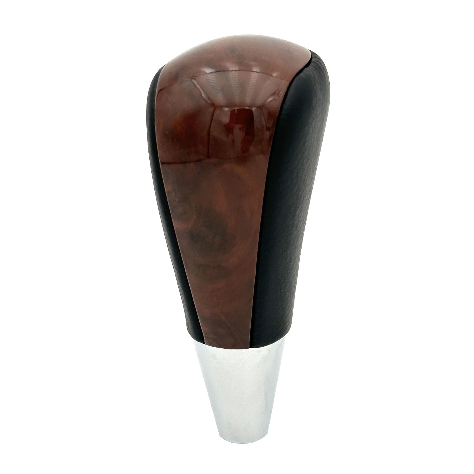 Pursuestar Black Leather Brown Wood Chrome Upgrade Gear Shift Knob Compatible for Toyota Lexus Camry Crown RAV4 Landcruiser Hiace Corolla Sienna 4Runner Tundra Mazda M8x1.25