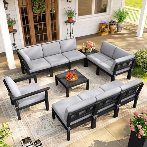 Image of Modular Outdoor Patio Furniture Coffee Table, HIPS All-Weather Outdoor Sectional Sofa Table, Side Interlock for Expansion, Patio Side Table for Backyard, Balcony, Deck (Black)