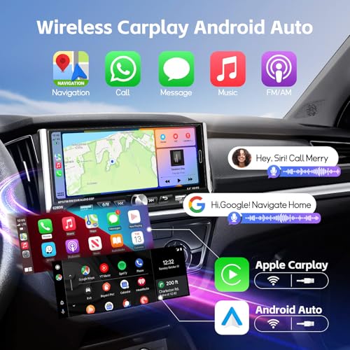 Image of Single Din Radio Car Stereo with Wireless Apple Carplay & Android Auto, 6.9 inch UHD Touchscreen Car Stereo with Bluetooth, 1080P Backup Camera Mirror Link Navigation USB Type-C Fast Charging FM /AM EQ SWC