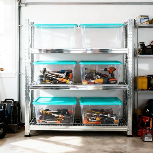 Image of SIMPLYKLEEN Storage Totes with Lids - Made in USA 14.5-Gallon (58-Quart) 4-Pack Aqua Storage Bins with Lids Plastic Storage Containers Large Storage Boxes for Organizer Aqua /Clear