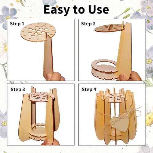 Image of Wooden Vase Compatible for Lego Flowers Bouquet, 3D Wooden Puzzle Vase with Lego Botanicals, Roses, Sunflowers, Tulips, Cherry Blossoms, Daffodils, Lotus