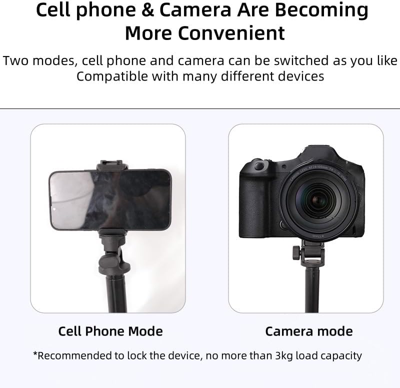 V-200 Retractable Tabletop & Travel Tripod with COB Light Mount for Phone, Phone Grip, Selfie Stick, and Foldable Extendable Pole Stand