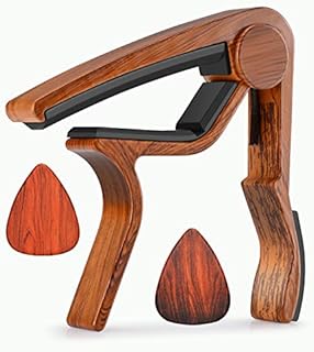 MOREYES Guitar Capo for Acoustic Guitar,Ukelele, Electric Guitar,Bass with Wood Color Guitar Picks (Mirabow color)