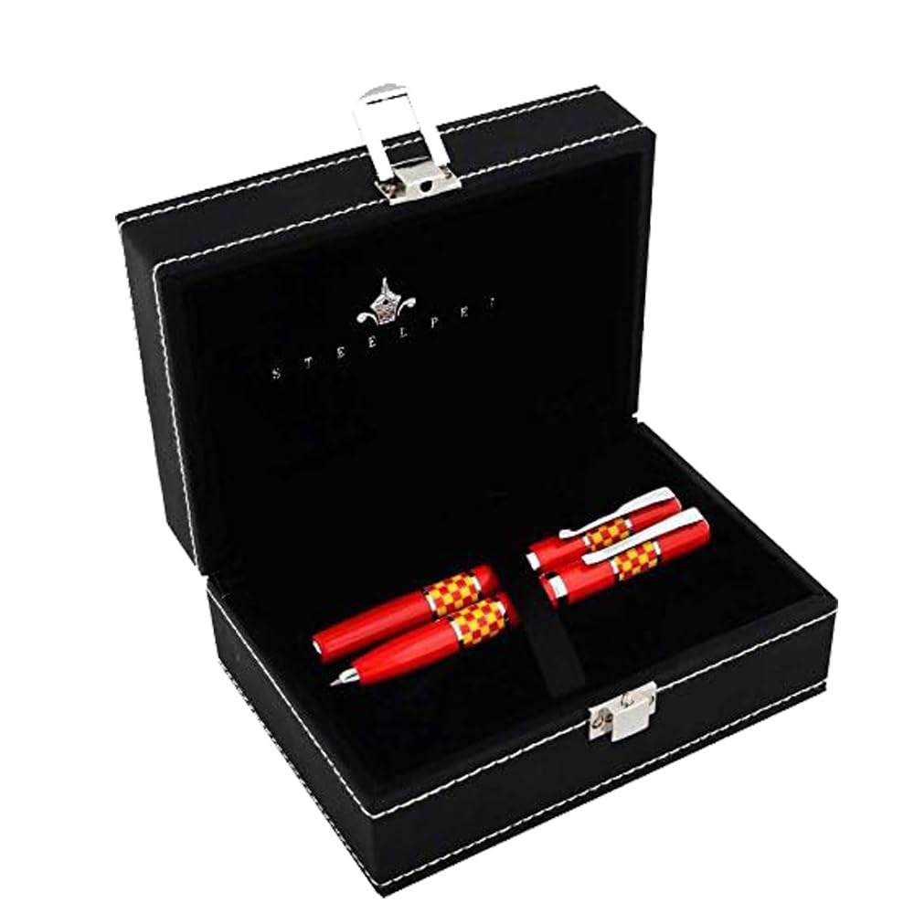 Steelpen Force Serisi 8602 Sarı Kırmızı Dolma Kalem+Tükenmez Kalem
