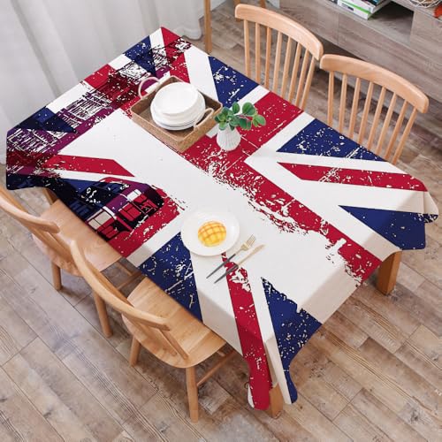 DALEXHM Mantel Mesa Rectangular 137x183 cm,Union Jack, Bandera del Reino Unido Envejecida y Sucia, Big Ben Do,Durabilidad y Fácil Limpieza para tu Mesa - Mantel Hule Antimanchas e Impermeable