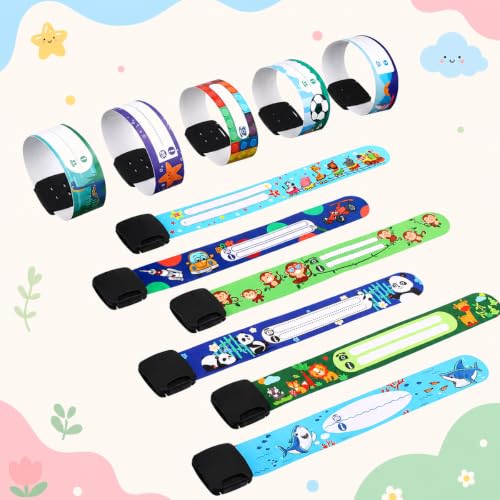 Image of Climberty Kids Safety ID Wristband - 12 Pack Waterproof PVC Wristband, Write-on Wristband Anti-Lost Identification Wristband with Buckle for Travel, Outing, Group Activity, 19.2cm x 2.15cm