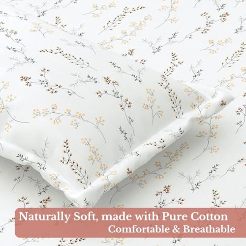 Image of Jaipur Weaves Double Bed Cotton Bedsheet Queen Size 90x108, 100% Pure Cotton Bed Sheet with 2 Pillow Covers, 240 TC Soft Breathable Floral Design - (Spring Tulips Yellow)