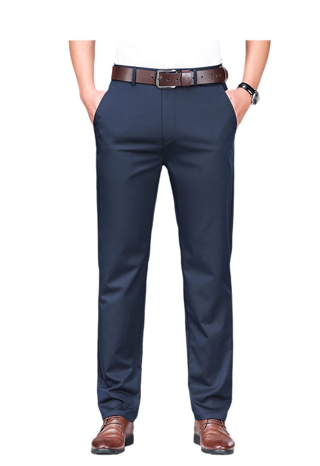 Suwequest Men's Royal Blue Summer Thin Straight Casual Pants Light Gray Business Stretch Trousers