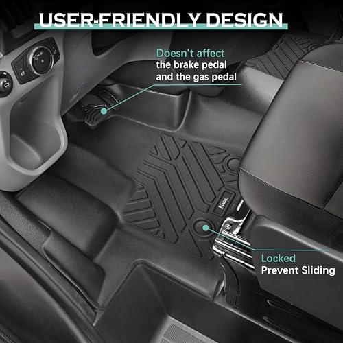 Image of KARPAL Floor Mats for 2015-2021 Ford Transit 150 /250 /350 /350HD w /Carpet Flooring (No Fit Transit Connect), Custom Fit TPE All Weather Ford Transit Accessories Front Floor Liner