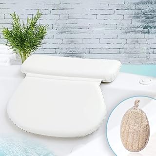 BATHPAL Luxury Bath Pillow with Bath Sponge | Waterproof Bath Pillows for Head and Neck with 7 Non-Slip Suction Cups | Neck Pillow with Exfoliating Loofah Pad | Bathtub Pillows for Perfect Bubble Bath