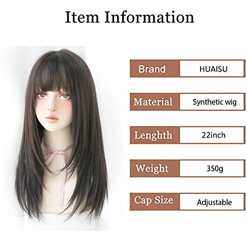 Long Black Straight Hair Wig with Bangs Synthetic High Density Long Hair Wig for Women (Black) - Image 5