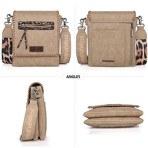 Image of Montana West Crossbody Bags for Women with Dual Compartments Western Cross Body Purse with Leopard Print Guitar Strap