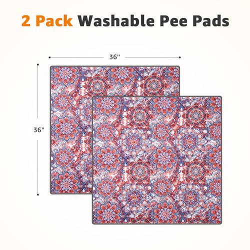 Image of LOOBANI Washable Pee Pads for Dogs, 2 Pack Super Absorbent Reusable Puppy Pads Leakproof Dog Traning Pads, Waterproof Non-Slip Whelping Pad for Floor, Playpen, Crate, Couch-36 x36 (Red Flower)