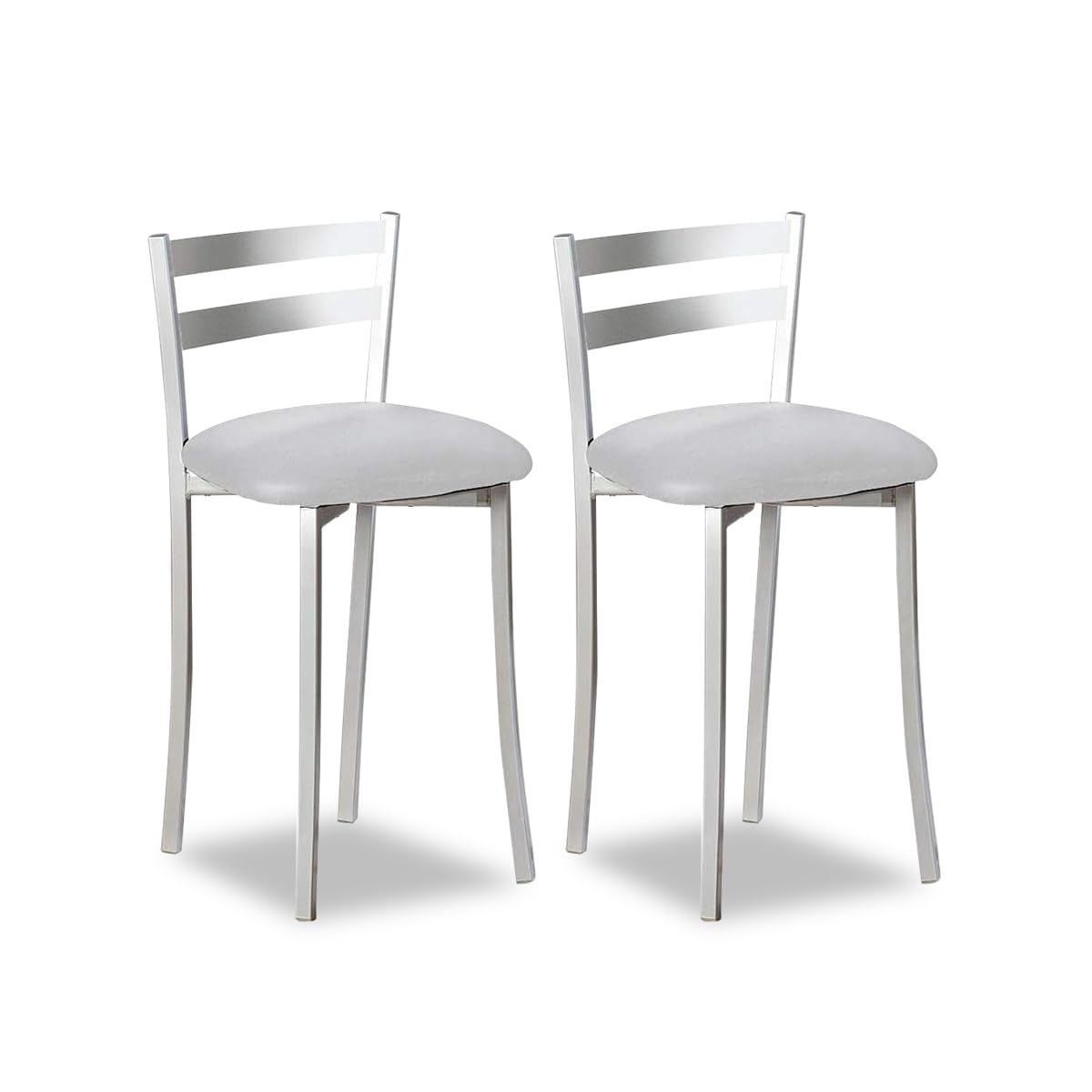 ASTIMESA Two Kitchen Stools with Backrest Metal Stripes Leatherette Grey, Seat Height: 45 cm (TABFRGR)