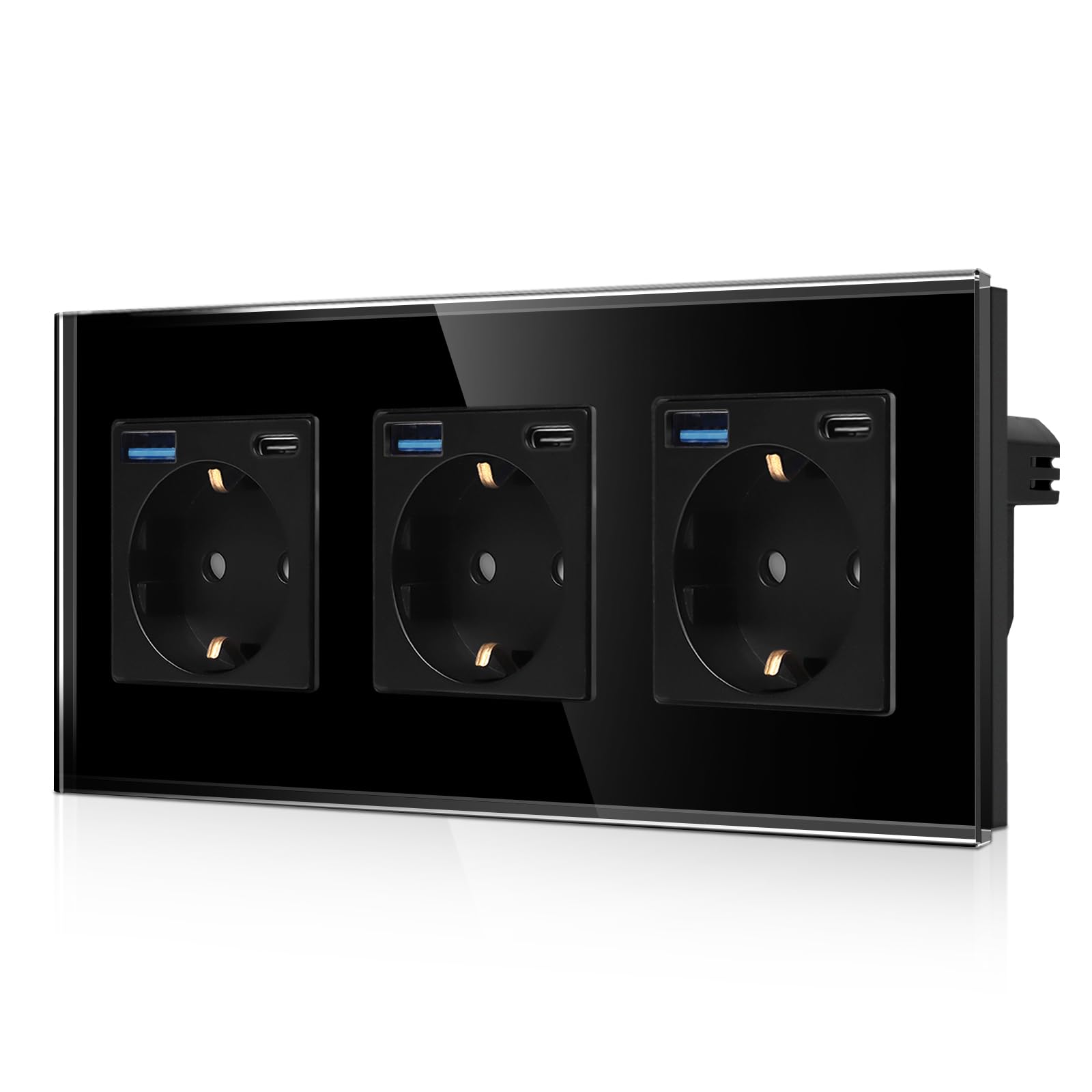CNBINGO Glas USB Steckdose mit Steckklemme - Schuko Steckdose Unterputz mit USB Anschluss - 2.1A