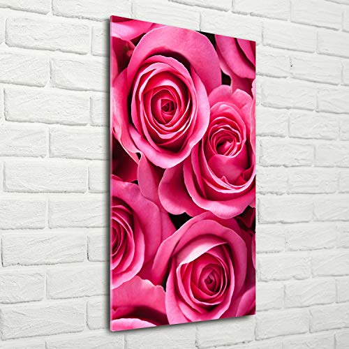 Tableau image roses roses 70x140 cm impression verre moderne