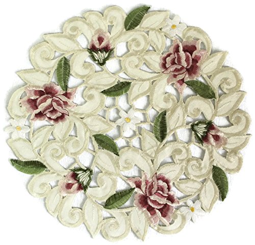 Doily Boutique Place Mat or Doily with a Light Pink Cutwork Rose, Size 15 inches