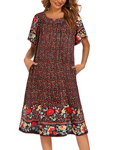 Image of Ekouaer Womens Nightgown Short Sleeve House Dress with Pockets-Floral Print Mumu Dress