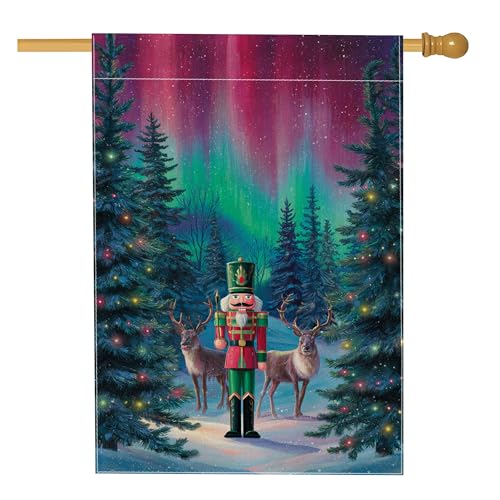 Bandiera da giardino con schiaccianoci del paese delle meraviglie invernale, striscione colorato decorativo per le vacanze, decorazione per prato su entrambi i lati, per uso natalizio all'aperto, 71 x