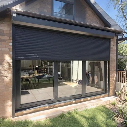 GISONTONE Grey Roll Down Hurricane Shutters Electric Roller Shade for Window Outside, Security in...