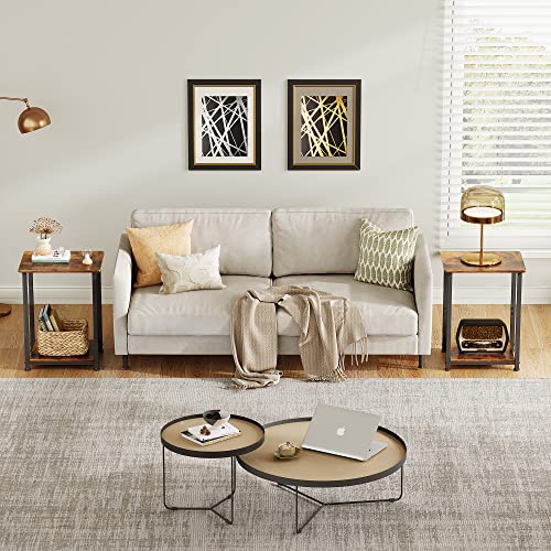 Wlive End Tables Set Of 2, 2-Tier Small Side Tables With Open Storage, Narrow Side Stands For Bedroom,Couch, Modern End Stands With Sturdy Metal Frame, Sturdy Easy Assembly,Rustic Brown And Black #TOP1