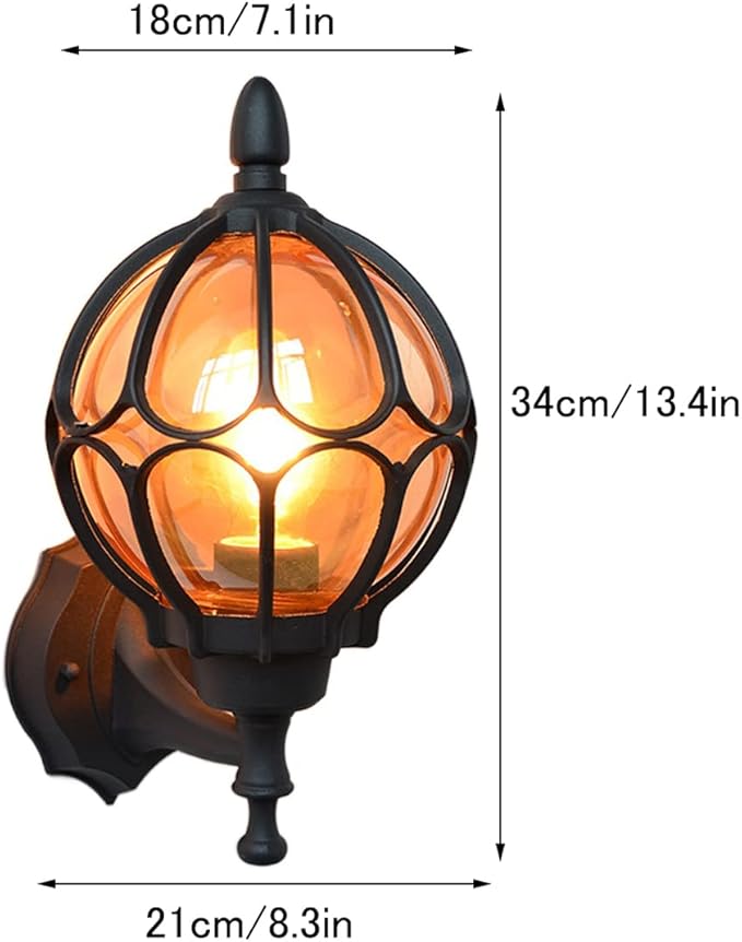 MHYSAA Buiten Waterdichte Muurlamp Balkon Energiebesparende LED Lamp E27 Muurlamp Retro Gangpad Regenbestendige Muurlantaarn Aarde Vorm Muurverlichting Armatuur Bruin Glas Lampenkap photo 2