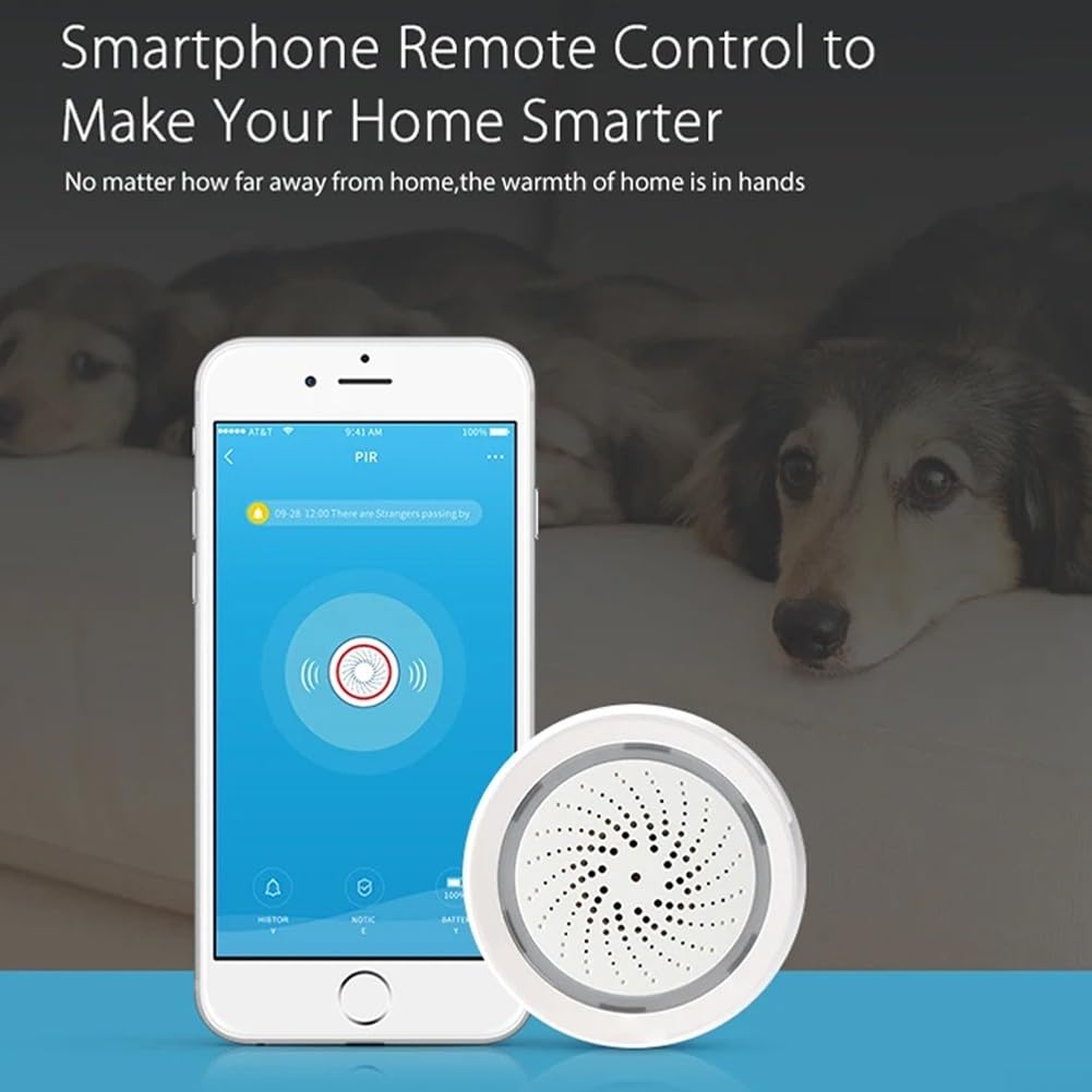 per Tuya Allarme Sirena WiFi, Suono Intelligente e Luce, Sirena di Allarme WiFi 100dB con Sensore di Umidità Temperatura Luce Stroboscopica