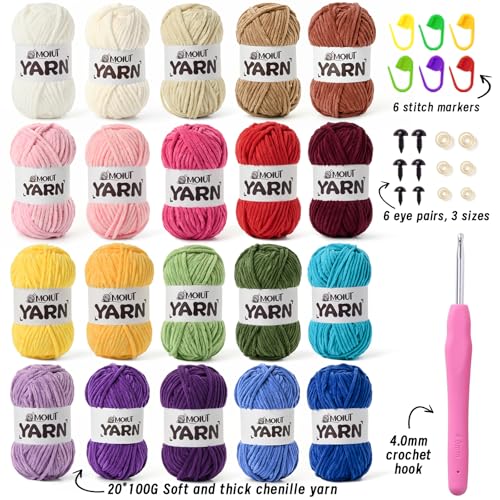 Image of 20 Pack Velvet Yarn for Knitting, Chunky Chenille Yarn for Crocheting, Baby Yarn for Crocheting Soft Blanket, Super Bulky 70.5oz(1750yds), Multicolor Amigurumi Yarns Set B