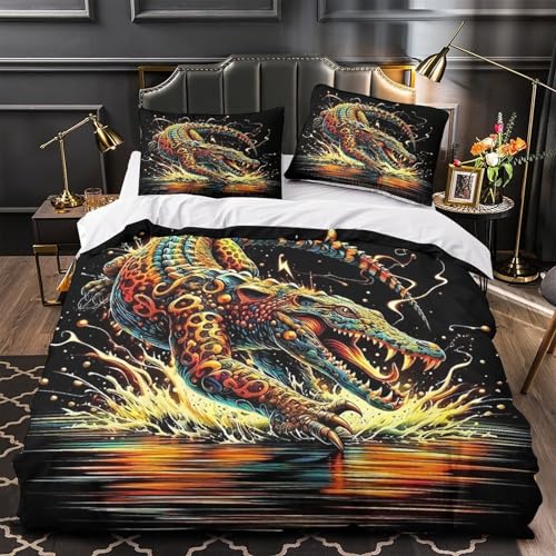 Ensemble de lit imprimé crocodile 3D Super King 260x220 en microfibre
