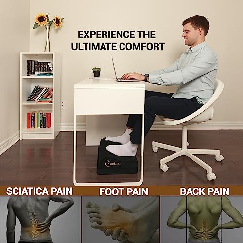 Cartizma Ergonomic Foot Rest for Under Desk at Work - Wavy Shaped for Heel Support, Memory Foam, Anti-Slip, Washable Cover - Office & Gaming Footrest, Back & Leg Pain Relief, Desk Foot Stool (black) - Image 3